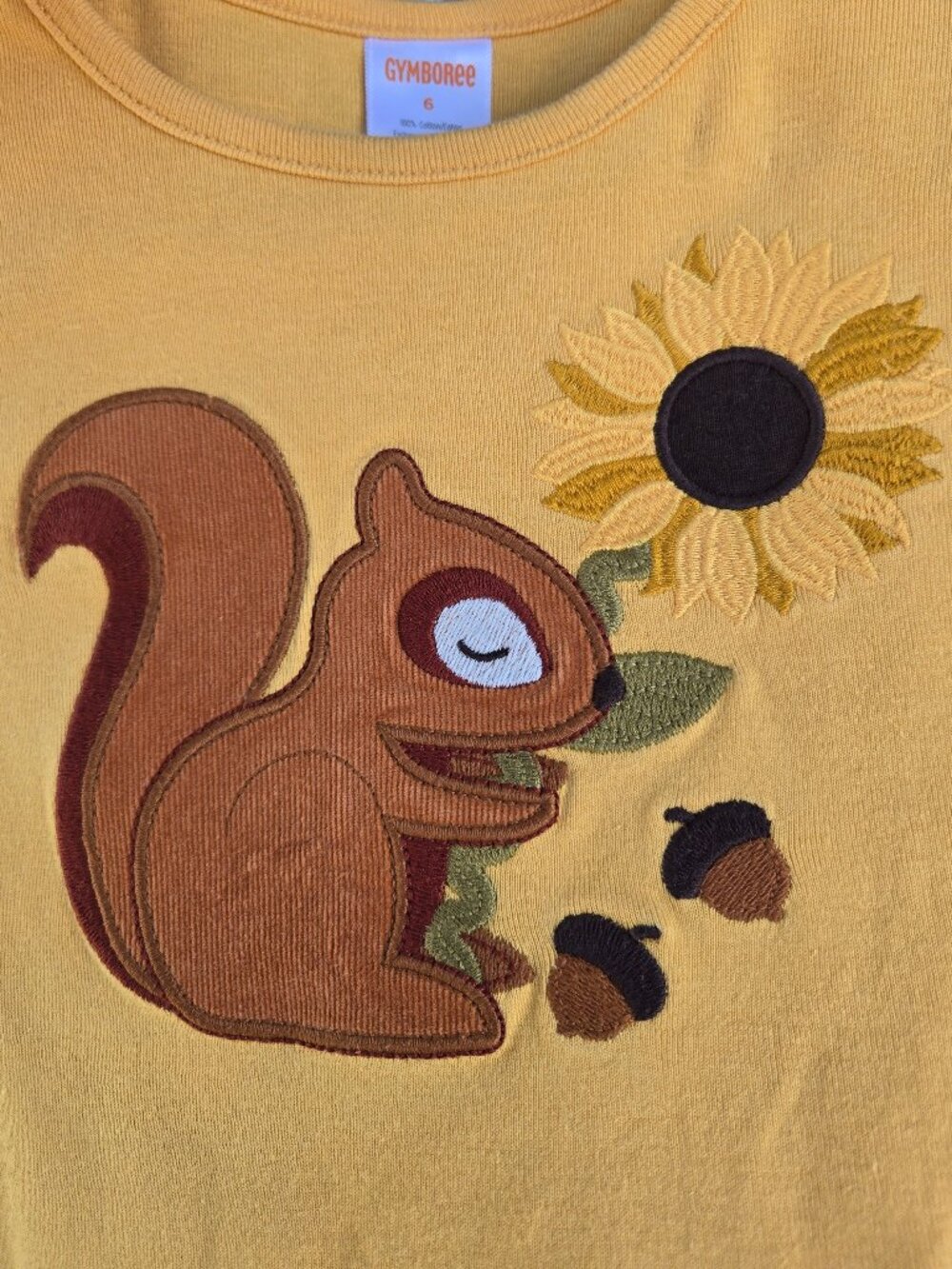 Gymboree Girls ‘Happy Harvest’ Embroidered Squirrel Long-Sleeve Gold Top Size 6